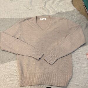 Vintage Christian Dior Monsieur V-Neck Sweater – Made in USA – Size L – Taupe